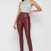 Woman Leggings Ribbed Vegan Leather Leggings - Red