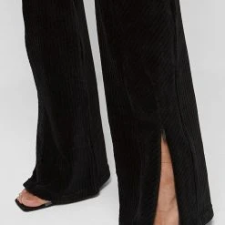 Woman Leggings Ribbed Velour Flared Leggings - Black