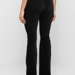 Woman Leggings Ribbed Velour Flared Leggings - Black