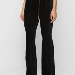 Woman Leggings Ribbed Velour Flared Leggings - Black