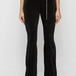 Woman Leggings Ribbed Velour Flared Leggings - Black