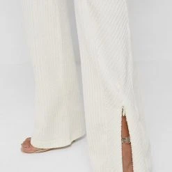 Woman Leggings CO-ORDS Ribbed Velour Flared Leggings - Off White