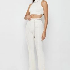 Woman Leggings CO-ORDS Ribbed Velour Flared Leggings - Off White