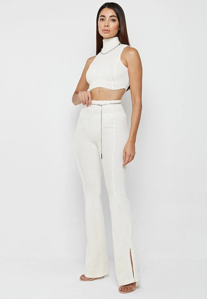 Woman Leggings CO-ORDS Ribbed Velour Flared Leggings - Off White