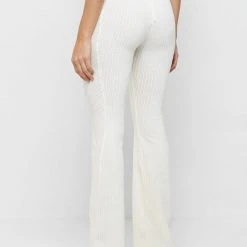 Woman Leggings CO-ORDS Ribbed Velour Flared Leggings - Off White