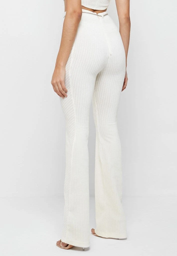 Woman Leggings CO-ORDS Ribbed Velour Flared Leggings - Off White