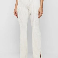 Woman Leggings CO-ORDS Ribbed Velour Flared Leggings - Off White