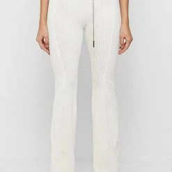 Woman Leggings CO-ORDS Ribbed Velour Flared Leggings - Off White