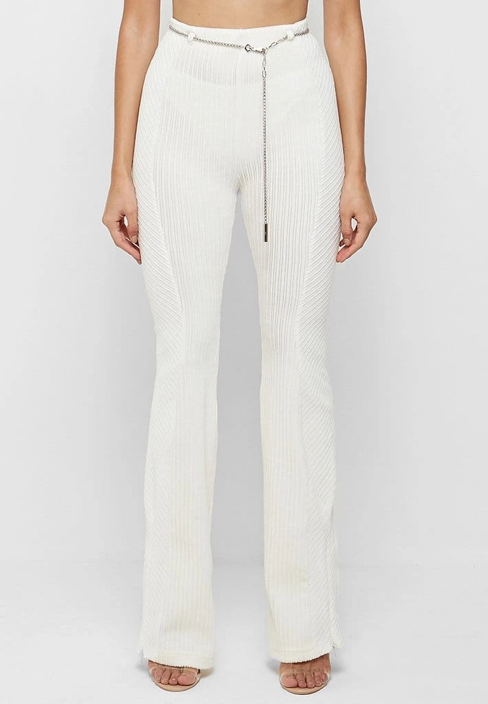 Woman Leggings CO-ORDS Ribbed Velour Flared Leggings - Off White