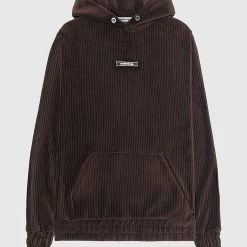 Woman Tracksuits Ribbed Velour Hoodie - Brown