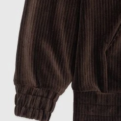 Woman Tracksuits Ribbed Velour Hoodie - Brown