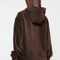 Woman Tracksuits Ribbed Velour Hoodie - Brown