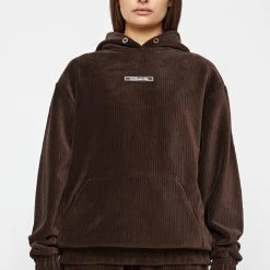 Woman Tracksuits Ribbed Velour Hoodie - Brown