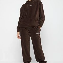 Woman Tracksuits Ribbed Velour Joggers - Brown