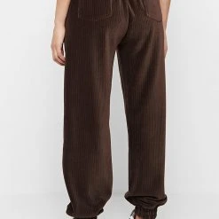 Woman Tracksuits Ribbed Velour Joggers - Brown