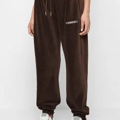 Woman Tracksuits Ribbed Velour Joggers - Brown