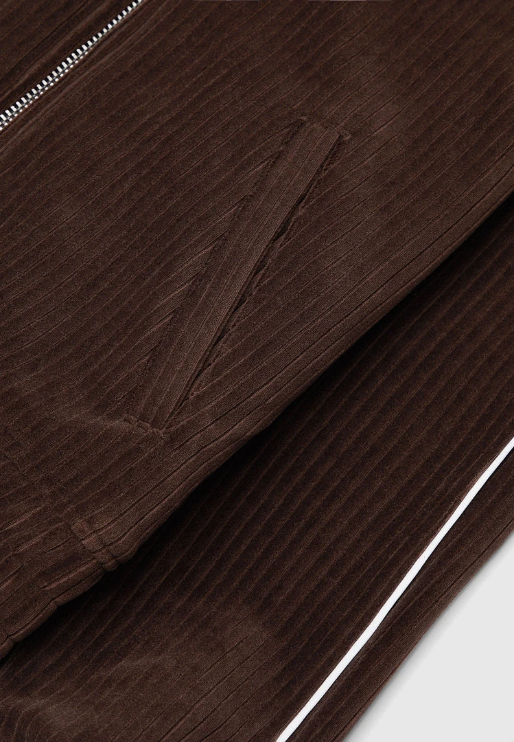 Man Tracksuit Tops Ribbed Velour Track Jacket - Brown TRACKSUITS