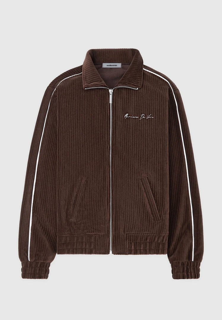 Man Tracksuit Tops Ribbed Velour Track Jacket - Brown TRACKSUITS