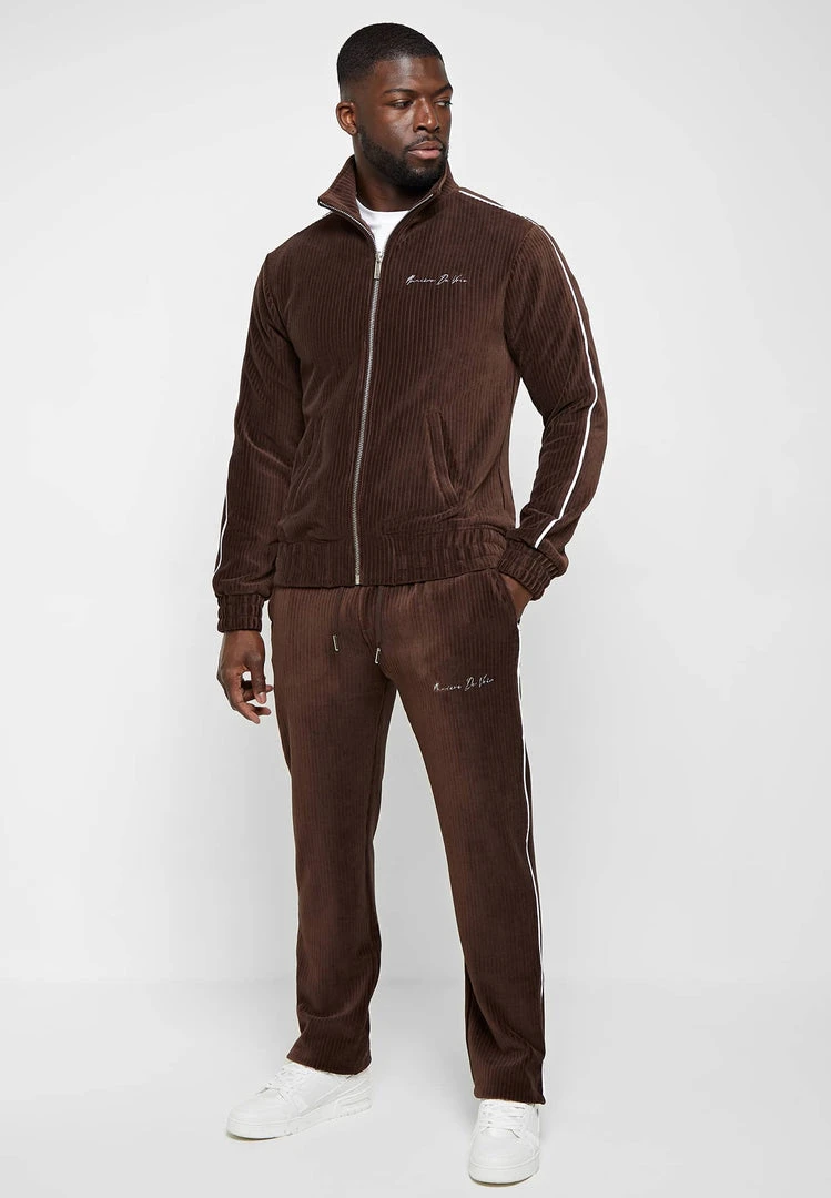 Man Tracksuit Tops Ribbed Velour Track Jacket - Brown TRACKSUITS