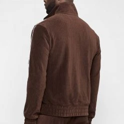 Man Tracksuit Tops Ribbed Velour Track Jacket - Brown TRACKSUITS