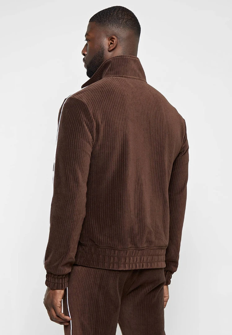 Man Tracksuit Tops Ribbed Velour Track Jacket - Brown TRACKSUITS
