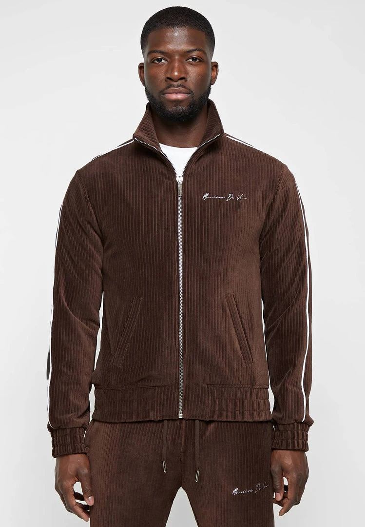 Man Tracksuit Tops Ribbed Velour Track Jacket - Brown TRACKSUITS
