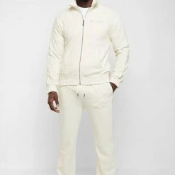 Man Tracksuit Tops Ribbed Velour Track Jacket - Cream TRACKSUITS