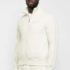 Man Tracksuit Tops Ribbed Velour Track Jacket - Cream TRACKSUITS