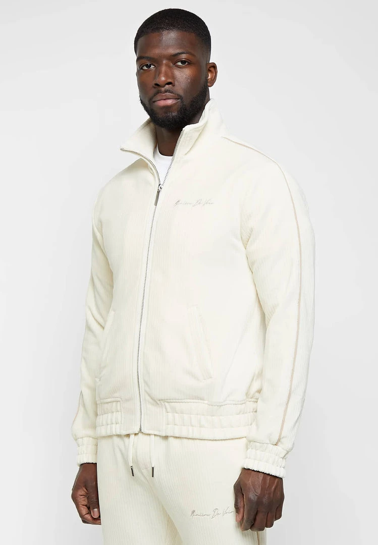 Man Tracksuit Tops Ribbed Velour Track Jacket - Cream TRACKSUITS