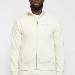 Man Tracksuit Tops Ribbed Velour Track Jacket - Cream TRACKSUITS