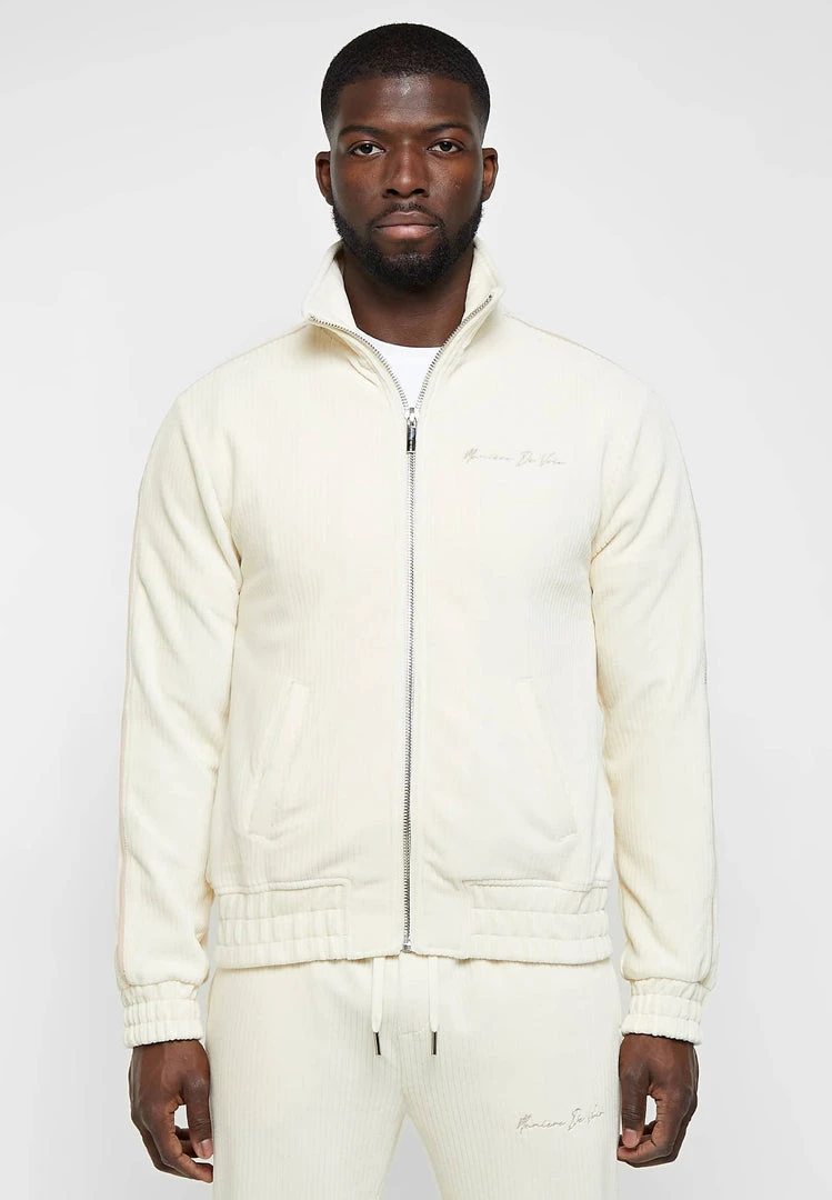 Man Tracksuit Tops Ribbed Velour Track Jacket - Cream TRACKSUITS
