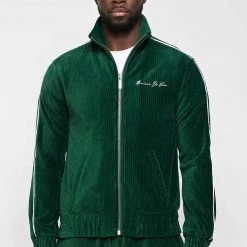 Man Tracksuit Tops TRACKSUITS Ribbed Velour Track Jacket - Green