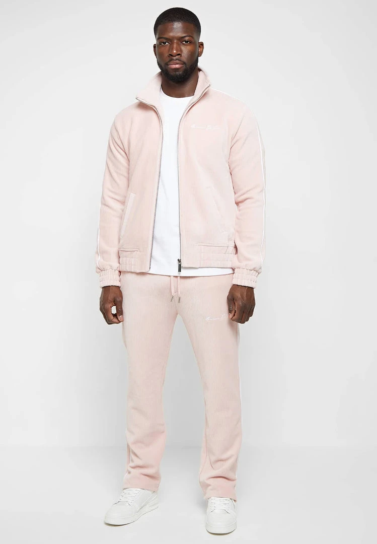 Man Tracksuit Tops Ribbed Velour Track Jacket - Pink