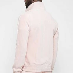 Man Tracksuit Tops Ribbed Velour Track Jacket - Pink
