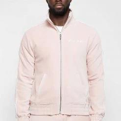 Man Tracksuit Tops Ribbed Velour Track Jacket - Pink