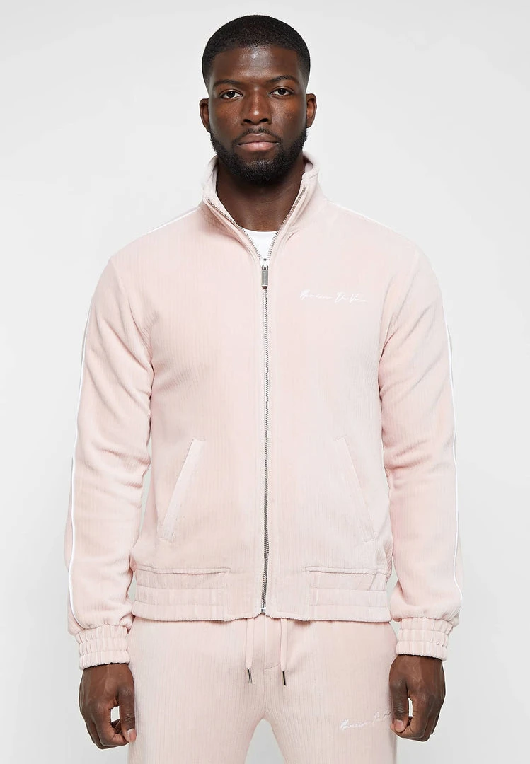 Man Tracksuit Tops Ribbed Velour Track Jacket - Pink