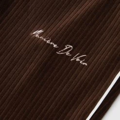 Man Tracksuit Bottoms Ribbed Velour Track Pants - Brown TRACKSUITS