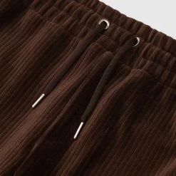 Man Tracksuit Bottoms Ribbed Velour Track Pants - Brown TRACKSUITS