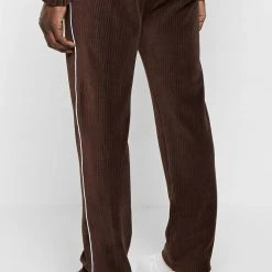 Man Tracksuit Bottoms Ribbed Velour Track Pants - Brown TRACKSUITS