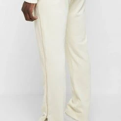 Man Tracksuit Bottoms Ribbed Velour Track Pants - Cream TRACKSUITS