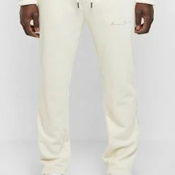 Man Tracksuit Bottoms Ribbed Velour Track Pants - Cream TRACKSUITS