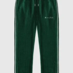 Man Tracksuit Bottoms TRACKSUITS Ribbed Velour Track Pants - Green