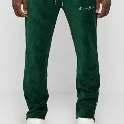 Man Tracksuit Bottoms TRACKSUITS Ribbed Velour Track Pants - Green