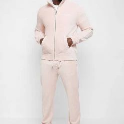 Man Tracksuit Bottoms TRACKSUITS Ribbed Velour Track Pants - Pink