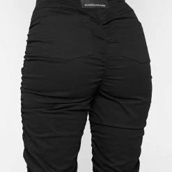 Woman Trousers Ruched Trousers With Knee Patch - Black
