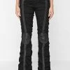 Woman Trousers Ruched Trousers With Knee Patch - Black