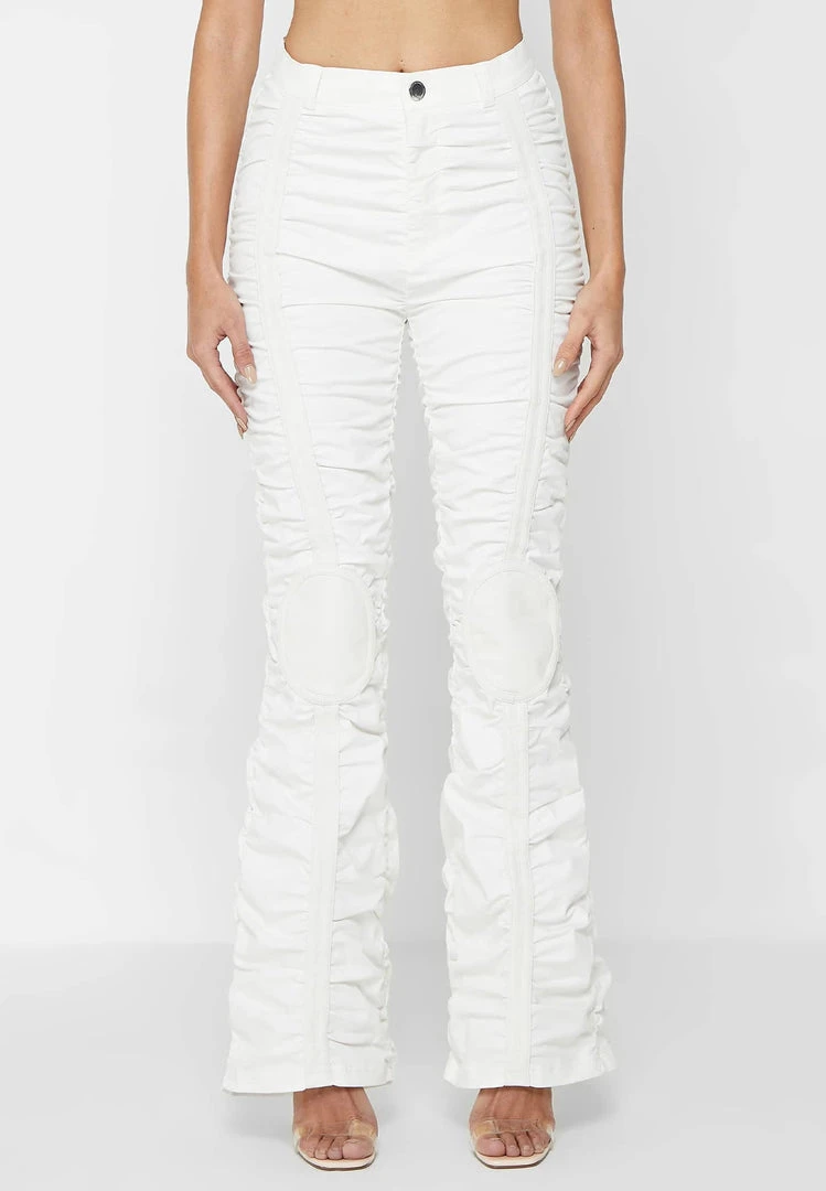 Woman Trousers Ruched Trousers With Knee Patch - White