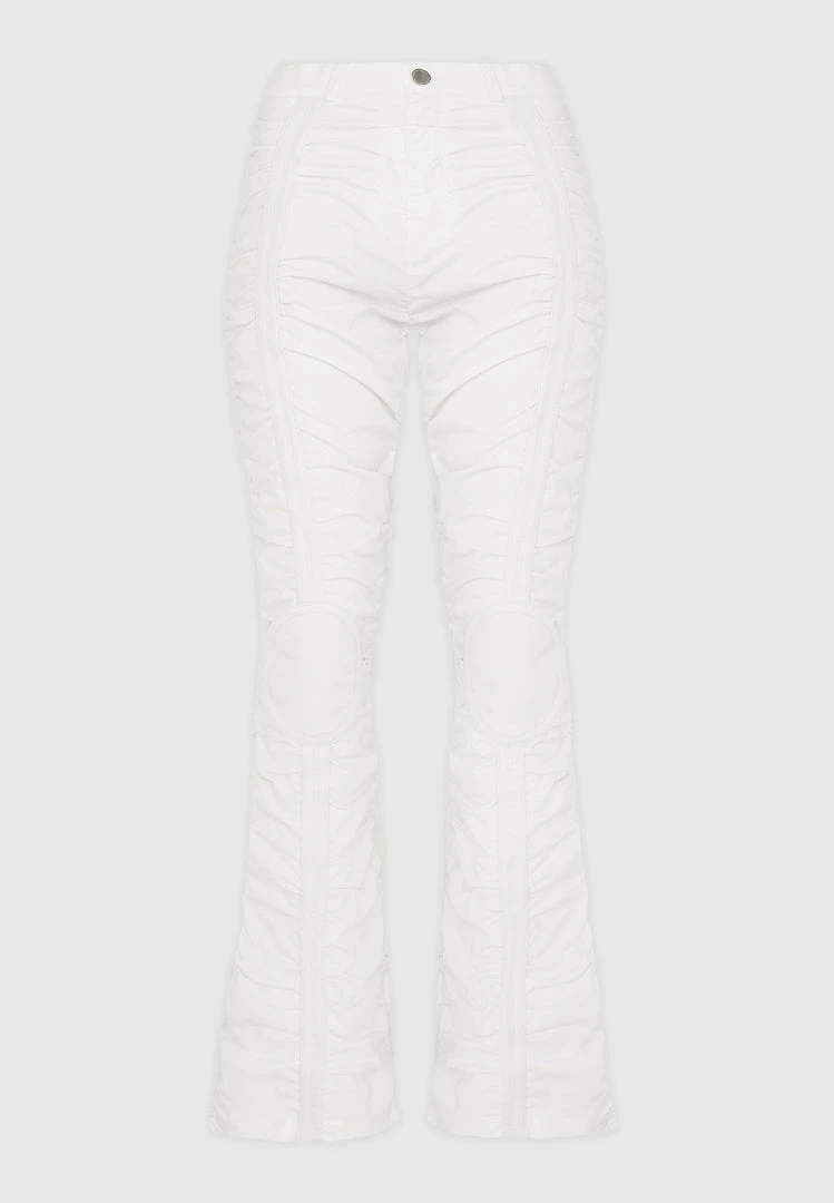 Woman Trousers Ruched Trousers With Knee Patch - White