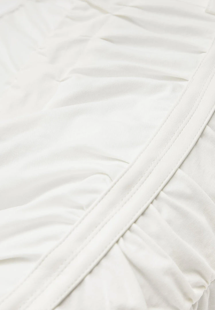 Woman Trousers Ruched Trousers With Knee Patch - White