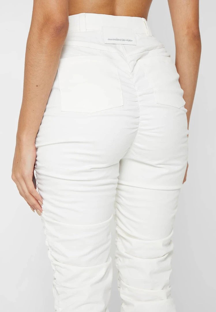 Woman Trousers Ruched Trousers With Knee Patch - White